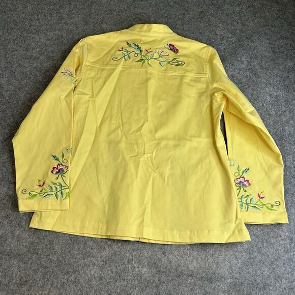 Quaker Factory Jacket Womens M Yellow Full Zip Embroidered Lightweight Pockets - Picture 7 of 8
